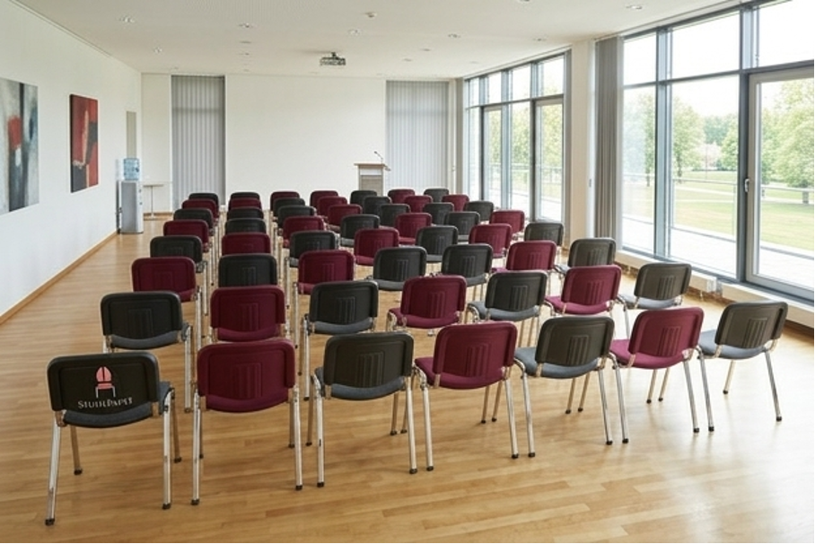 Ein flexibel einsetzbarer und leicht stapelbarer Objekt-Stapelsessel von Stuhlpapst, ideal geeignet als komfortabler Seminarsessel für Seminare und Events.